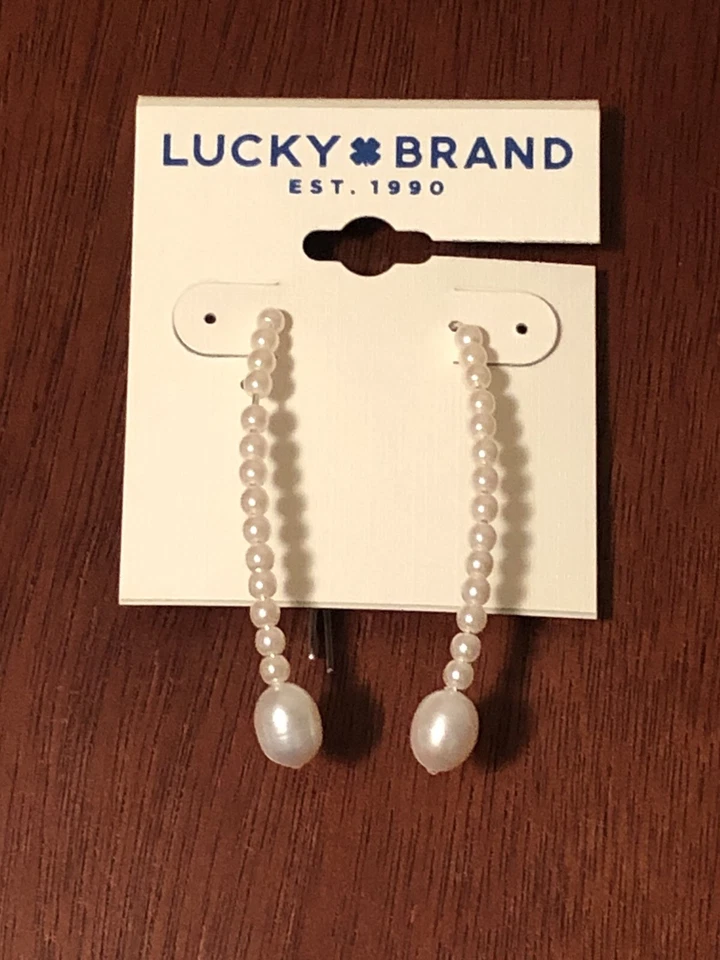 lucky brand earrings hook imitation pearl new with tags - Image 1 of 4