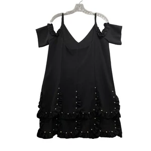 The Kooples Krepp- und Volantkleid schwarz Größe 2 Jakobsmuscheln & Rüschen Perlen neu mit Etikett - Bild 1 von 16