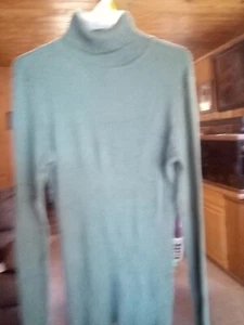 Orvis Women's XL Silk Green Long Sleeve Ribbed Turtleneck Sweater - Picture 1 of 6