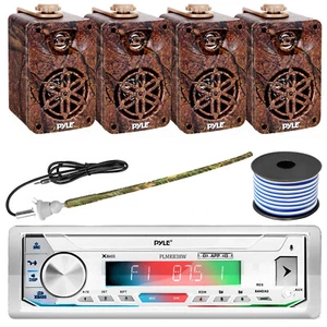Pyle PLMRB39W Bluetooth Marine Stereo, 4x 3.5” 3Way Camo Speakers, Antenna, Wire - Picture 1 of 6