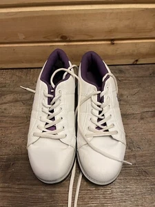 Used BSI Women's White & Purple Classic Bowling Shoes - Size 9 - Picture 1 of 4