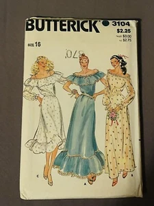 Vintage Butterick Pattern 70's Festival Ruffle Dress #3104 UNCUT Size 16 - Picture 1 of 2