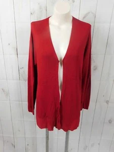 Maglione cardigan Chico's tinta unita rosso bordo a costine aperto davanti manica lunga - Taglia 2 - Foto 1 di 4