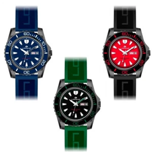 Orologio Uomo LORENZ Silicone Nero Rosso Verde Grigio Bianco Sub 100mt - Foto 1 di 28