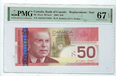 CANADA 2004 50 DOLLARS $50 BC-65aA Replacement PMG 67 EPQ Prefix AHA - Image 1 of 2