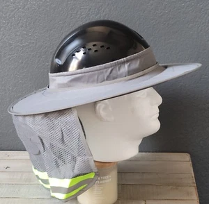 Grey Hard Hat Sun Shade Visor Full Brim Mesh Neck HI VIS REFLECTIVE STRIPE  - Picture 1 of 9