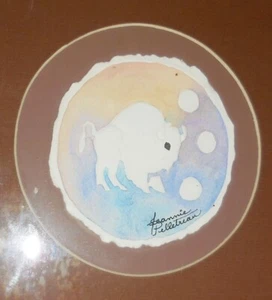PINTURA ACUARELA VINTAGE FIRMADA POR EE. UU. JEANNIE PELLETREAU DISEÑO BÚFALO - Imagen 1 de 5