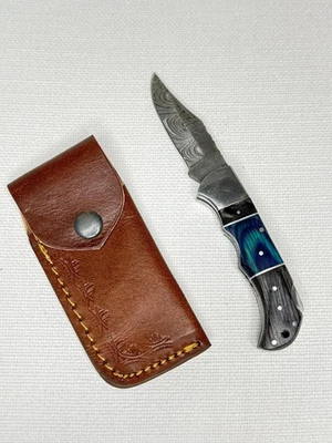 Handmade Damascus Steel Pocket Knife | Genuine Stag Antler Handle | EDC Folding  - Image 1 of 4