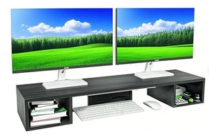 Dual Monitorerhöhung für Schreibtisch 2 Monitore, Holz Computer Monitor Ständer mit seitlichem... - Bild 1 von 6