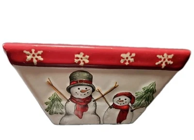 St. Nicholas Square Yuletide Snowmen Square Bowl 3" x 5.5" - Image 1 of 4