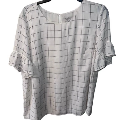Blusa LOFT Ann Taylor Plus para mujer talla 16 ventana marfil acampanada manga con volantes Foto 1 de 4