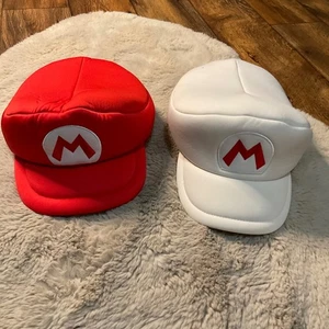 Super Mario Brothers Berretto Berretto Cosplay Adulto OS 2pz Rosso Bianco Ricamo Costume - Foto 1 di 2