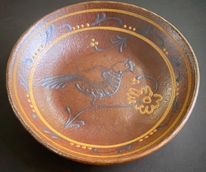Studiokeramik Schüssel Slip Ware verziert Vogel & Blume AB Künstler Hersteller Marke 9,5" - Bild 1 von 17