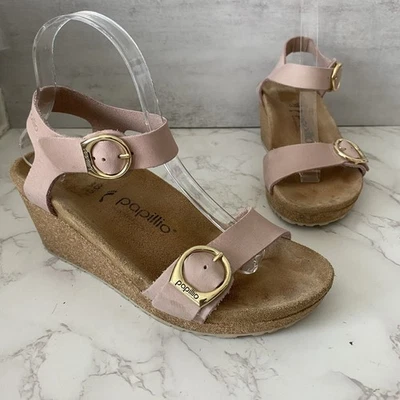 Birkenstock Papillio Soley Wedge Sandals Sz 38 (7-7.5) Soft Pink Nubuck Leather - Image 1 of 4