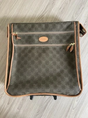 VTG French Luggage Co Checkered Tweed Leather Rolling Garment Bag Suitcase 23” - Image 1 of 4