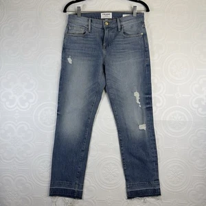 Frame Le Boy Boyfriend Jeans Womens 26 Blue Distressed Raw Edge Mid Rise Faded - Picture 1 of 9