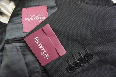 Traje Sartoria Partenopea Negro Multicolor Rayas Mezcla Seda 2 Piezas 40R 50EU NUEVO Foto 1 de 4