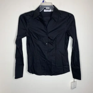 Camicia donna Calvin Klein nera taglia 2 manica lunga con bottoni nuova con etichette prezzo al dettaglio consigliato $59,98 - Foto 1 di 4