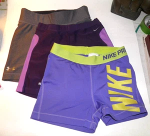 3 NIKE & UNDER ARMOR WOMEN'S PURPLE & GREY DRI-FIT ATHLETIC SHORT SIZE S - Picture 1 of 3