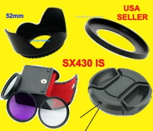 ADAPTER+FILTER KIT+LENS HOOD+CAP 52mm CANON POWERSHOT SX430IS SX430 IS SX-430IS - Picture 1 of 12