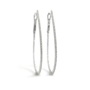 Inside-Out Thin Oblong Diamond Hoop Earrings 14K White Gold, 1.75 Inch, .78 CTW - Picture 1 of 5