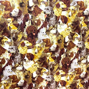 Dogs Home Decor Fabric 36"x 45" Craft Drapery Screen Print Brown Gold Novelty - Picture 1 of 14