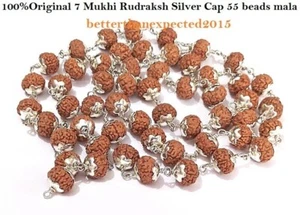 Seven Face Rudraksha Mala in Silver / 7 mukhi Rudraksha mala -12mm -55 Beads-Lab - Picture 1 of 3