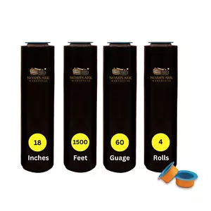 18" x 1500' 60 Gauge 4 Rolls Pallet Wrap Stretch Film Hand Shrink Wrap Black NEW - Picture 1 of 7
