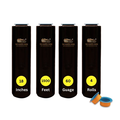 18" x 1500' 60 Gauge 4 Rolls Pallet Wrap Stretch Film Hand Shrink Wrap Black NEW - Image 1 of 4