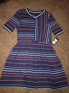 Nuevo con etiquetas Vestido Tommy Hilfiger Niña Azul Algodón a Rayas Talla XL (16) Precio de venta sugerido por el fabricante 42 USD - Imagen 1 de 4
