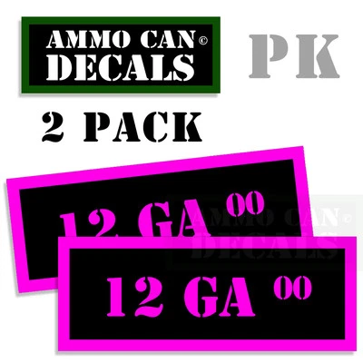 12 GA 00 Ammo Can Decals Ammunition Ammo Can Labels 3"x1.15" PINK  - Image 1 of 2