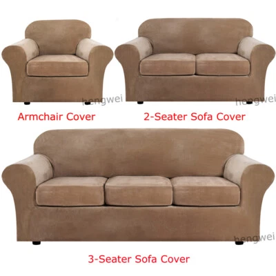 Stretch Velvet Sofa Cover Chair Couch Loveseat Slipcover Protector+Cushion Cover - Image 1 of 4