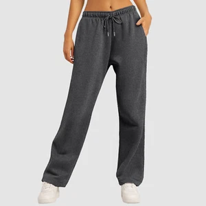 Women’s Fleece Lined Sweatpants Wide Straight Leg Pants Bottom Sweatpants - Picture 1 of 39