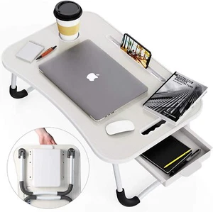 Laptop Bed Desk w Storage and foldable legs for Adults, Kids & Home Office,white - Picture 1 of 38