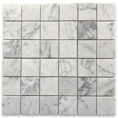 C25XH 2x2 Grid Square Tile Carrara Marble Mosaic Venato Carrera White Honed - Image 1 of 4