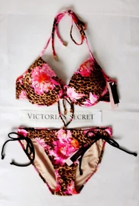 Victorias Secret Swim 2pc Set 34B Pushup FABULOUS/size S Side Tie Bikini Animal - Picture 1 of 22