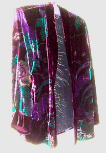 Silk Velvet Kimono Jacket Fits 14 Deep purple, teal devore Art Nouveau Designs - Picture 1 of 7