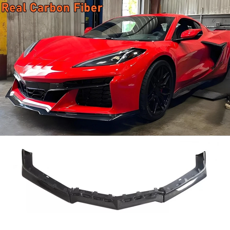 Alerón divisor de labios parachoques delantero de carbono real para Chevrolet Corvette C8 Z06 20UP Foto 1 de 4