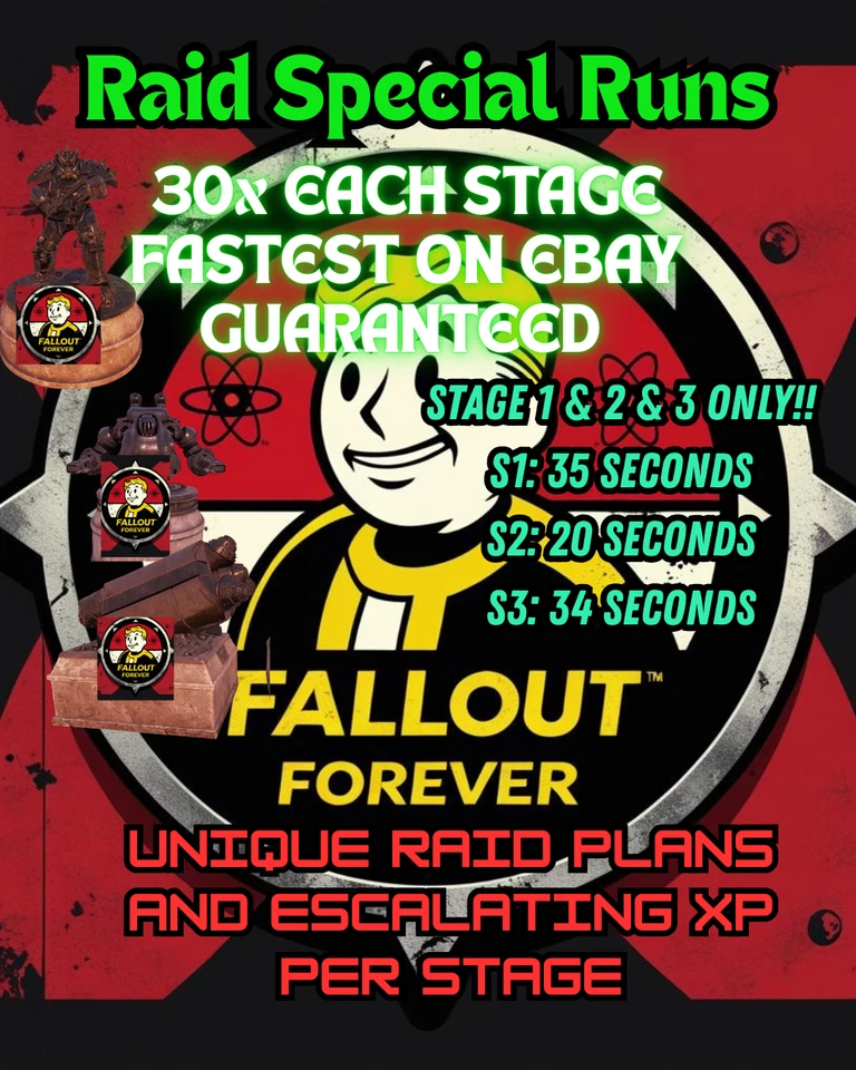 Fallout 76 [PC] Raid Carry SPECIAL PACKAGE STAGES 1/2/3 20x ONLY SELLER ON EBAY - Image 1 of 1