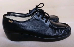 SAS Womens 9M Black Bounce Genuine Comfort Shoes Leather Lace Up Mocs Wedge Heel - Picture 1 of 13