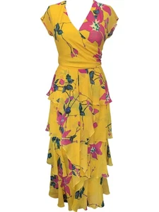 Etro gelbes geblümtes Maxikleid Damen Rüschen V-Ausschnitt Freizeit - Größe 38 - Bild 1 von 14