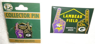 GREEN BAY PACKERS / MINNESOTA VIKINGS DATED 11/23/25 GAMEDAY PIN, AND MAGNET SET - Image 1 of 3