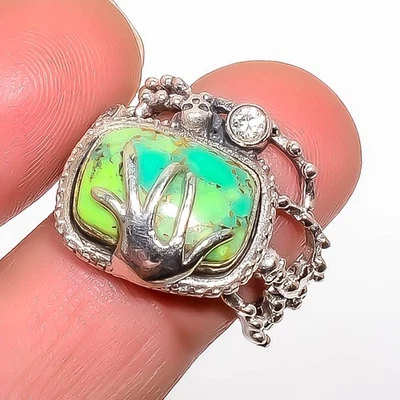 Anel folheado a prata topázio verde cobre turquesa e branco p.8 T28, presente de Natal - Imagem 1 de 3
