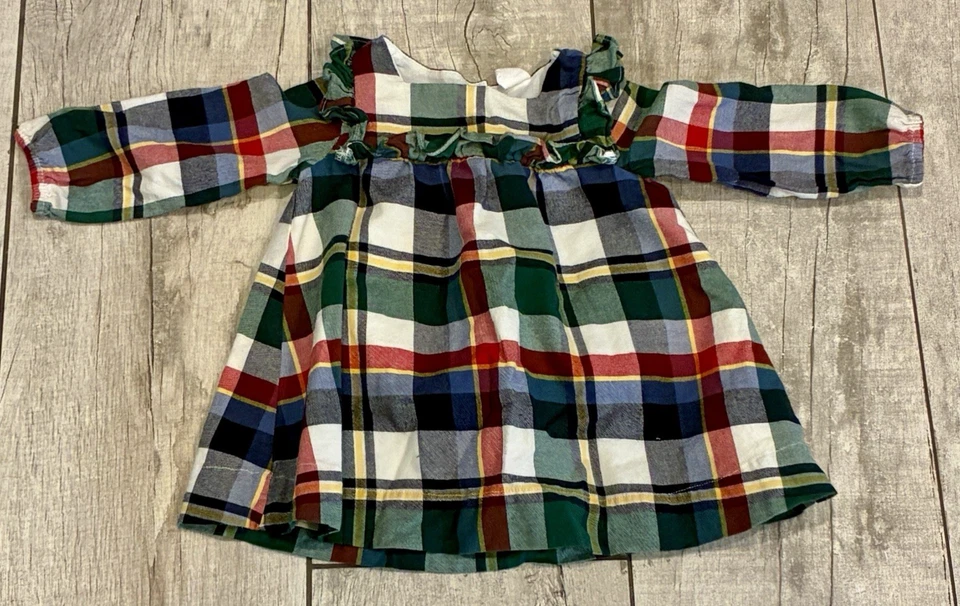 VESTIDO DE FRANELA CON VOLANTES MANGA LARGA A CUADROS ROJO VACACIONES BEBÉ NIÑA GAP 6-12m Foto 1 de 4