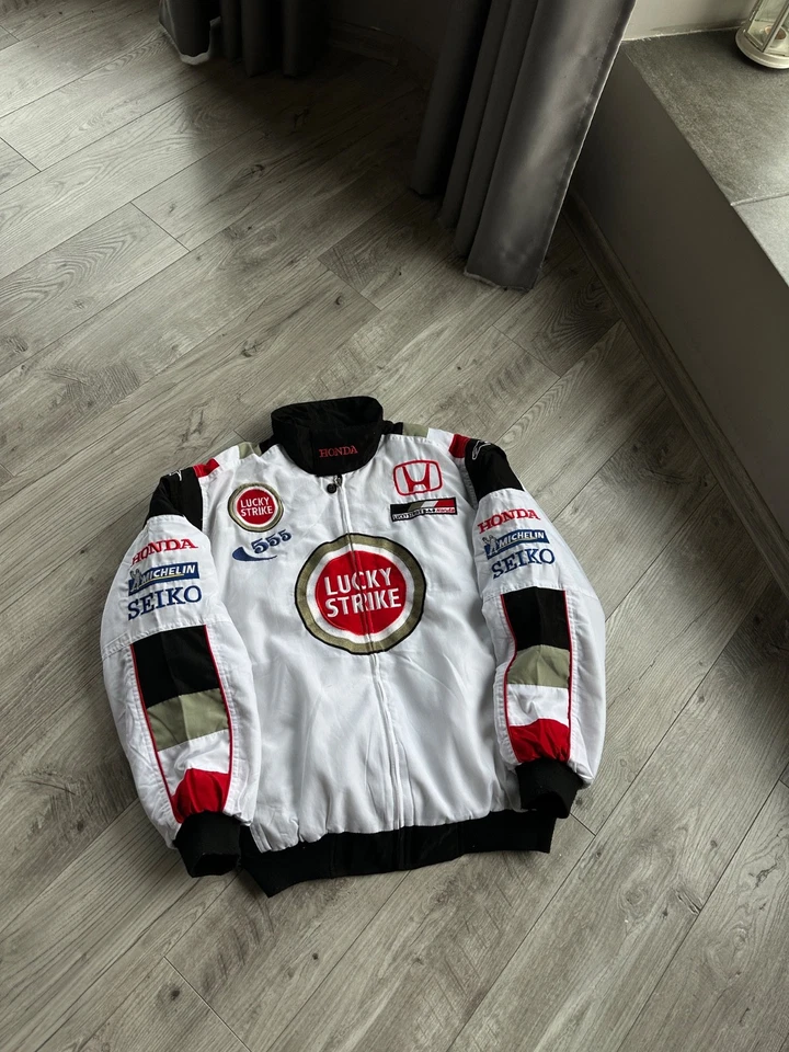 Jaqueta masculina vintage Lucky Strike Honda Bar F1 Racing tamanho: G - Imagem 1 de 4