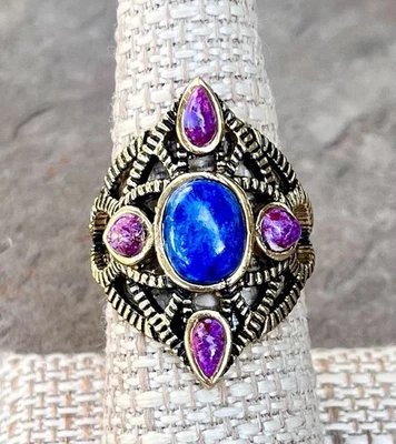 Barse NWT Lapis And Purple Turquoise Golden Bronze Statement Ring Size 8 - Image 1 of 4
