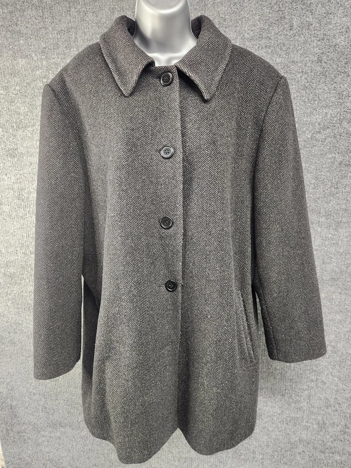 Elisabeth Liz Claiborne Coat Womens 18 Wool Blend Herringbone Button Up Classic - Image 1 of 4