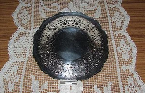RARE TO FIND VINTAGE SILVER PLATE FILIGREE FOOTED BOWL/DISH STAMPED DENMARK #388 - Picture 1 of 6
