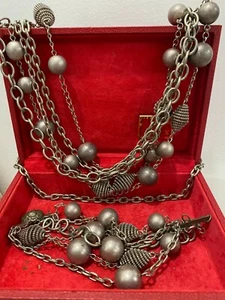 AMAZING STEPHEN DWECK 6 STRAND CHUNKY UNIQUE NECKLACE & BRACELET BRASS SET - Picture 1 of 8