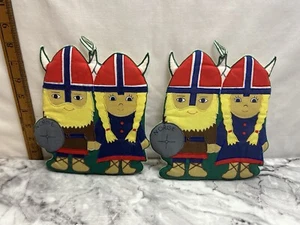 Norwegian Viking Man & Woman Helmets With Horns Hanging Christmas Tree Dec X2 - Picture 1 of 6